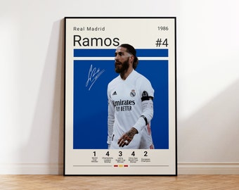 Sergio Ramos Poster, Real Madrid Football Print, Football Poster, Soccer Poster, Sports Poster, Gift For Him