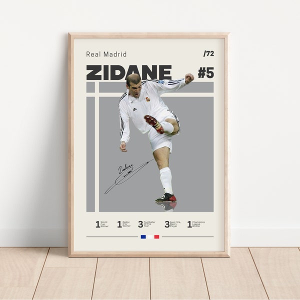 Zinedine Zidane Poster, Real Madrid Football Print, Football Poster, Soccer Poster, Sports Poster, Gift For Him