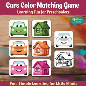 Car Color Matching Game Printable – Tiny Thinkers Fun Preschool Color Recognition & Visual Learning Activity