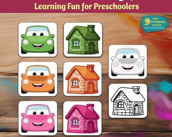 Juego imprimible de combinación de colores de coches: actividad divertida de reconocimiento de colores y aprendizaje visual para preescolares de Tiny Thinkers