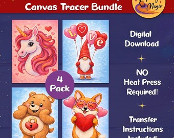 Trazadores de pintura para San Valentín: Animales y gnomos, 4 diseños (descarga digital)