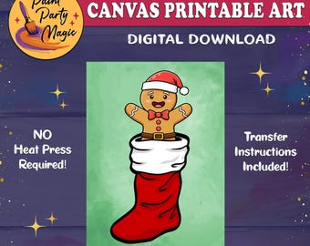 Pan de jengibre en una media: plantilla imprimible para fiestas de invierno.