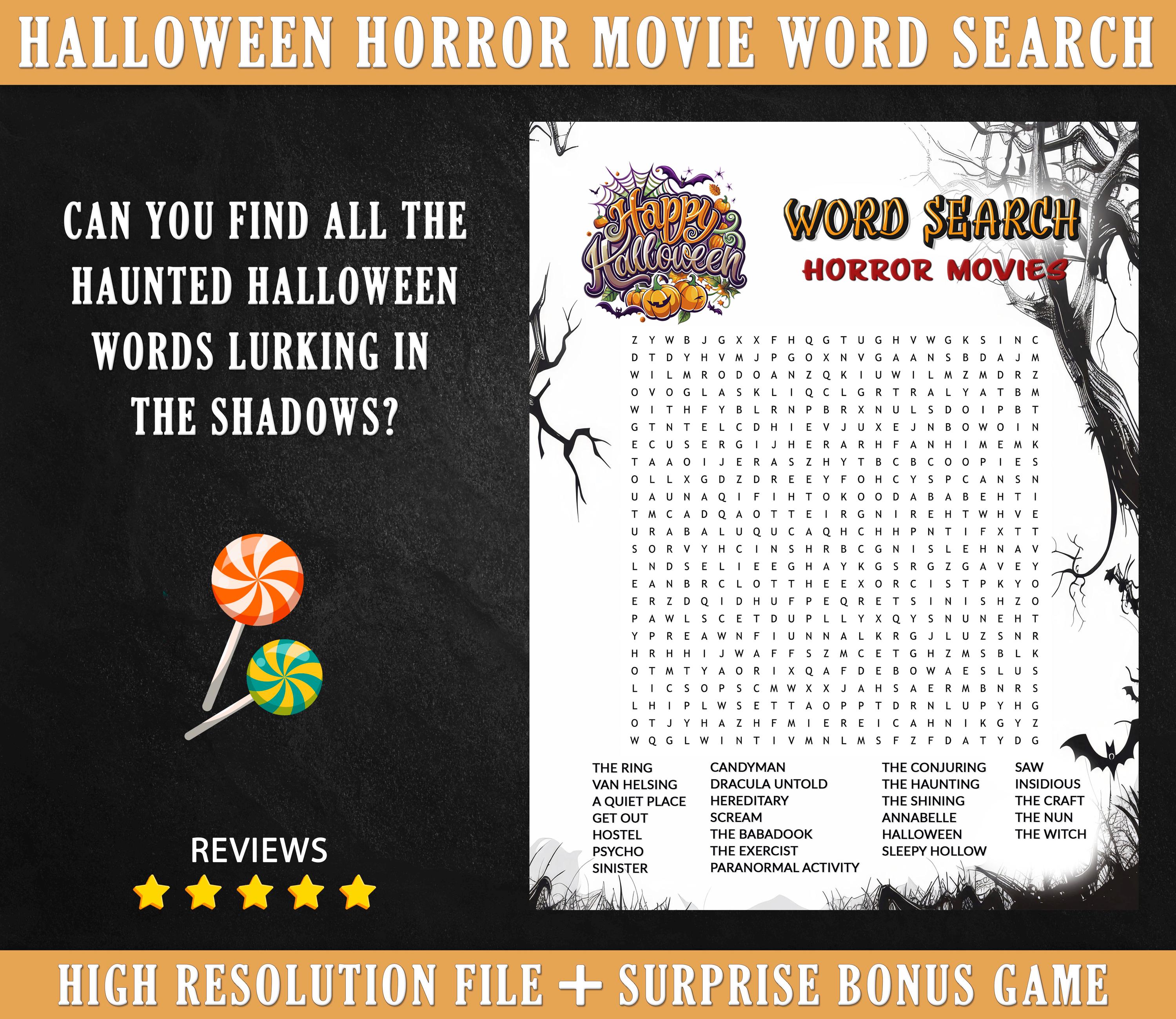 Halloween Horror Movie Word Search - Etsy