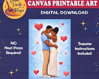 Plantilla imprimible para pintar y dibujar para San Valentín con pareja negra: Plantilla romántica de amor