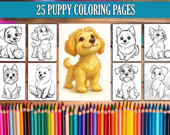 Dibujos de cachorros para colorear: 25 diseños fáciles para todas las edades / Paquete de libros para colorear imprimibles