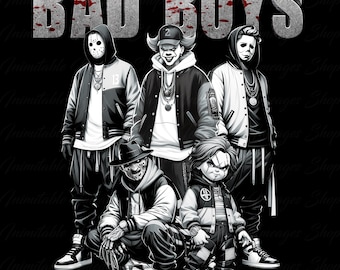 Íconos de terror monocromáticos PNG: Diseño de camiseta de villanos de Halloween (Descarga digital)