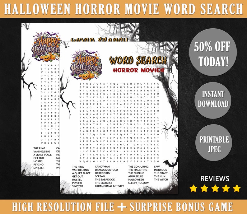 Halloween Horror Movie Word Search - Etsy