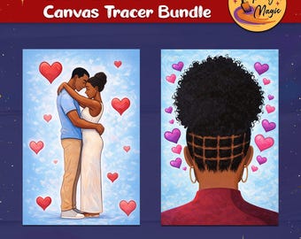 Paquete imprimible de trazadores para fiesta de San Valentín con pintura de amor negro - Arte para parejas y chicas negras