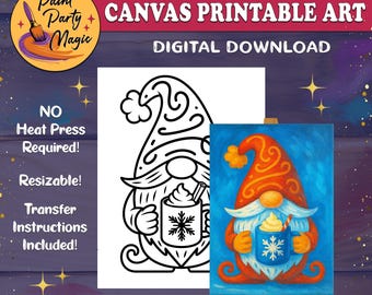 Plantilla imprimible para pintar con trazos para fiestas de invierno: plantilla de arte invernal de gnomos, actividad de pintura DIY