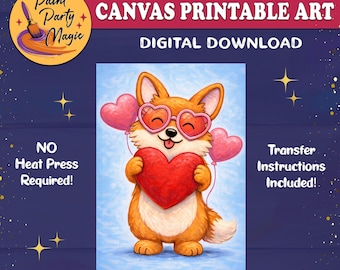 Plantilla de cachorro DIY para pintar con Corgi de San Valentín (descarga digital)