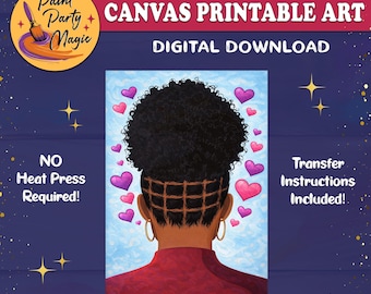 Plantilla imprimible para pintar con acuarela de chica negra de San Valentín: Plantilla de amor y cuidado personal