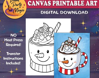 Plantilla imprimible para fiesta de invierno con diseño de muñeco de nieve de cacao acogedor (DIY)