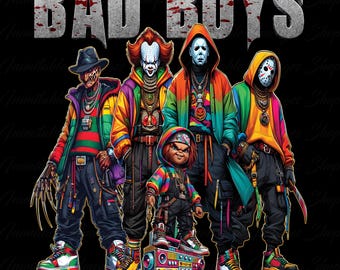 Íconos de terror retro PNG: Diseño de camiseta de villanos de Halloween (Descarga digital)