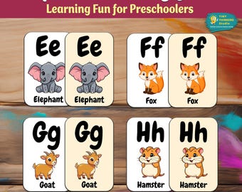 Juego imprimible de emparejamiento de animales: tarjetas de reconocimiento de letras y alfabetización temprana para preescolares de Tiny Thinkers