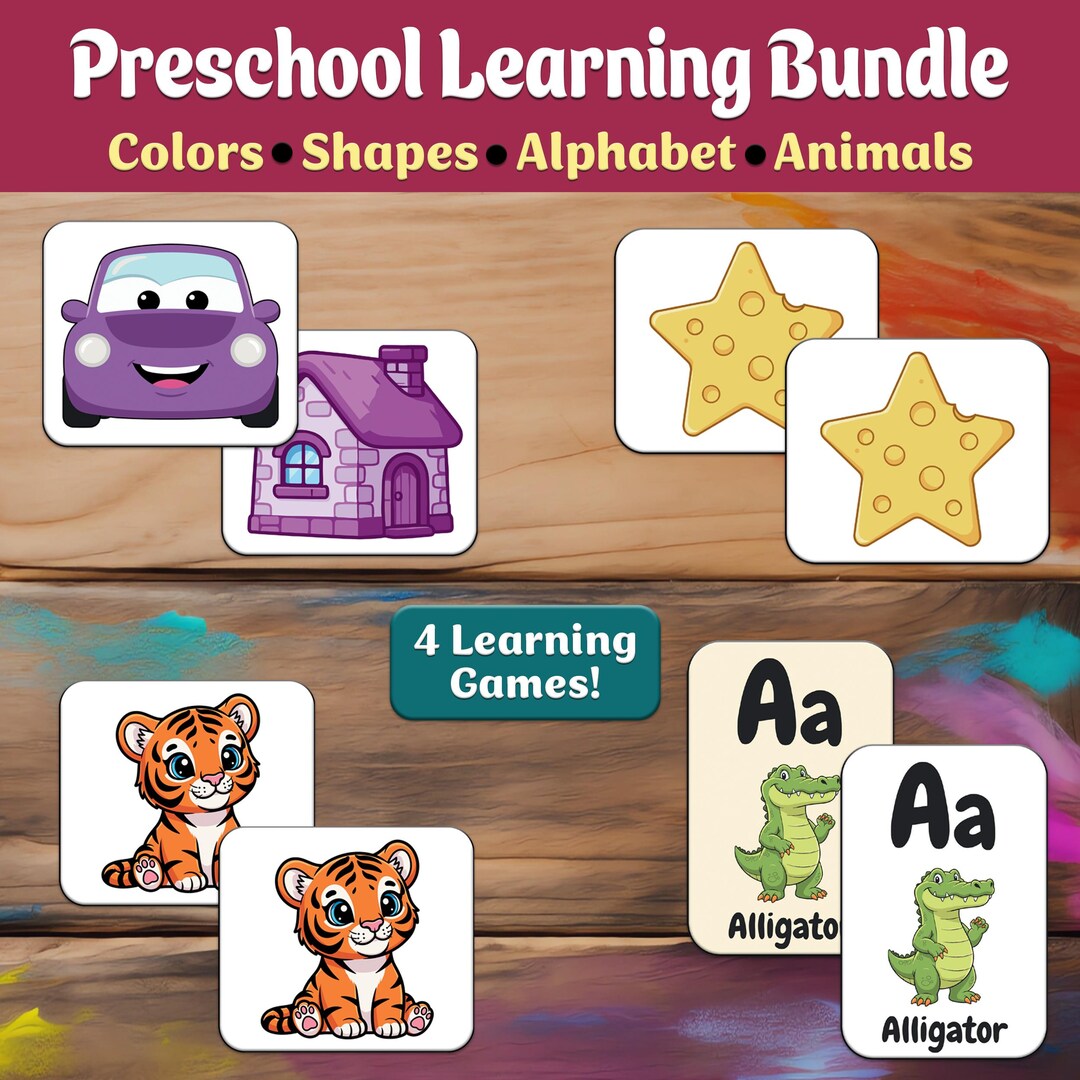 Preschool Learning Bundle Printable – 4 Matching Games for Toddlers ...