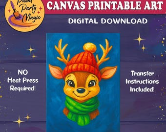 Plantilla imprimible para fiesta de pintura de renos (DIY) – Diseño navideño de invierno para todas las edades