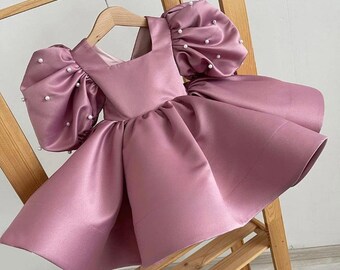 Dark Rose Gold Silk Kids Baby Frock Dress partywear soft frock for child