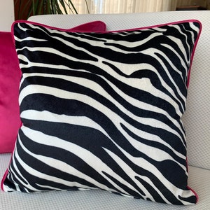 Zebra Print Velvet Pillow Cover, Black White Animal Cushion, Modern Safari Throw Pillow, Striped Decorative Pillowcase, Boho Sofa Decor