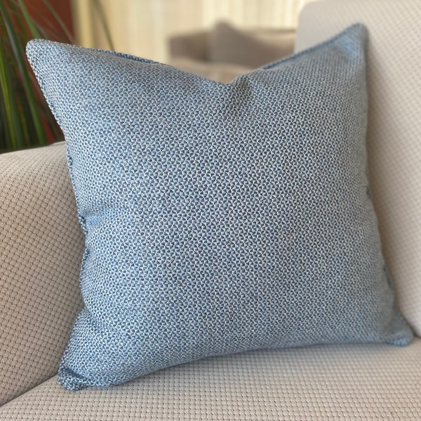 Any Size Woven Blue Pillow, Blue Woven Textured Cushion with Piping, Farmhouse Pillow, Woven Textured Euro Sham, Boho Pillow Cover