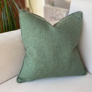 Any Size Green Woven Pillow Cover with Piping, Woven Textured Green Cushion Cover, Green Wool Textured Cushion Cover Corded, Lumbar Cushions