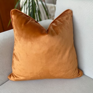 Orange SOFT VELVET Throw Pillow with Piping, Copper Cushion Cover, Terracotta Pillow Case, Orange Euro Sham, Decorative Pillow, Custom Sizes