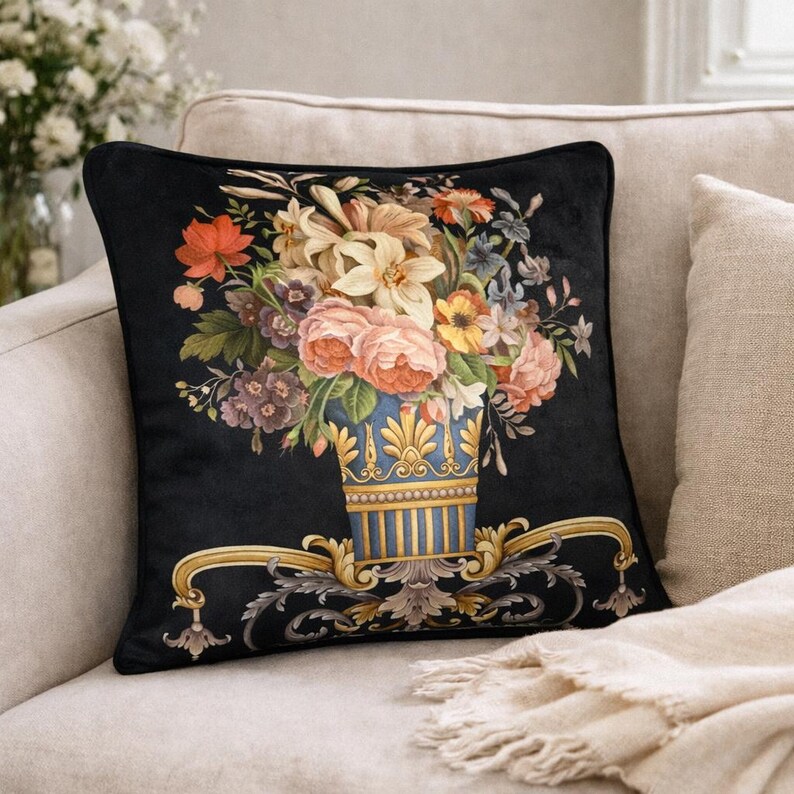 Dramatic Pillows Floral Velvet Pillow Cover, French Country Cushion, Vintage Throw ...