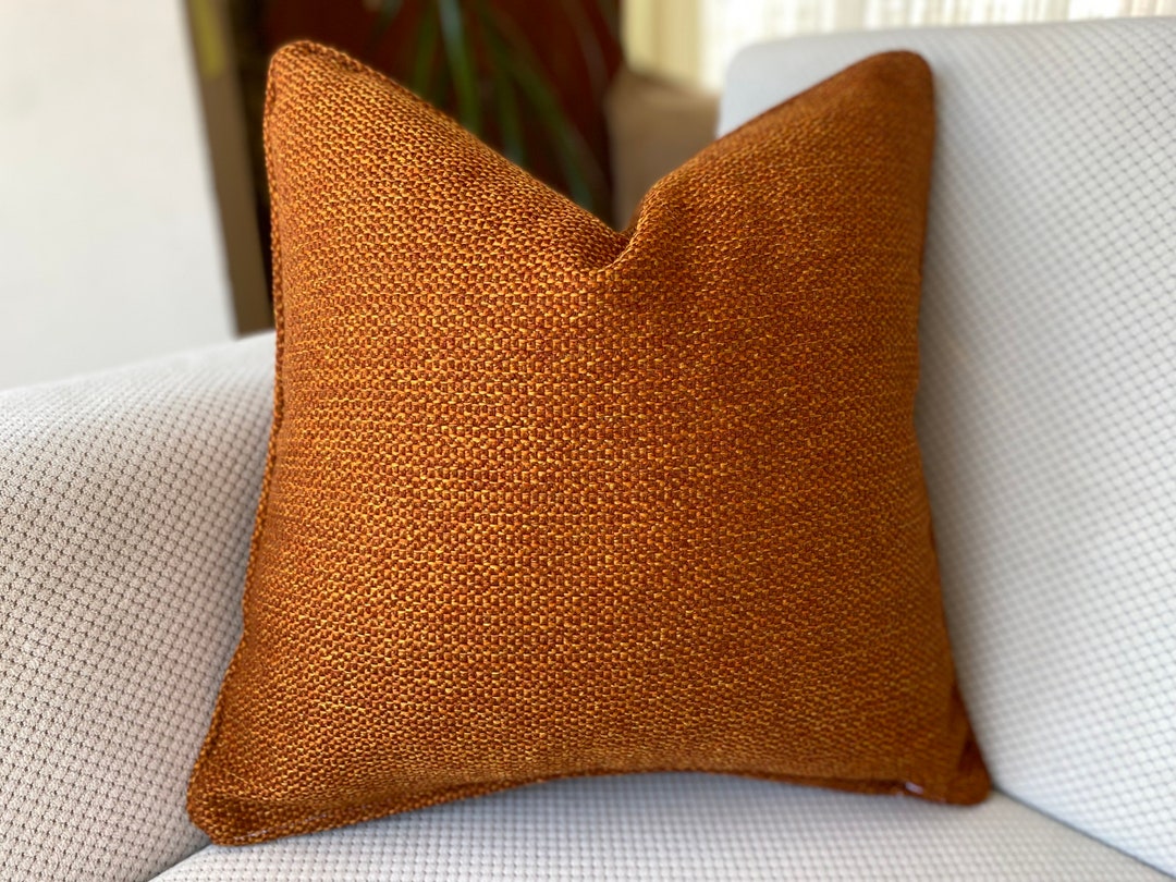 Any Size Woven Orange Pillow Cover, Burnt Orange Woven Textured Cushion
