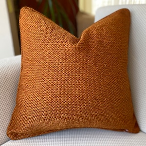 Any Size Woven Orange Pillow Cover, Burnt Orange Woven Textured Cushion Cover with Piping, Woven Copper Pillow Cover, Boho Decorative Pillow