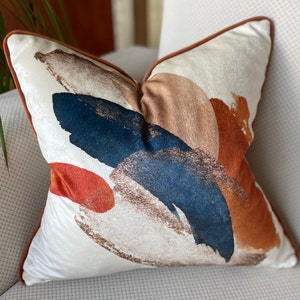 Boho Velvet Elegant Cushion Cover, Modern Home Velvet Pillow Case, Decorative Abstract Cushion Cover, Beige Brown Blue Orange Velvet Pillow