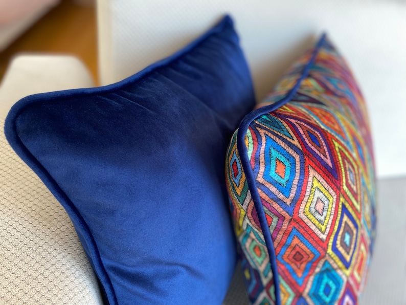 Abstract Pillow Cover, Velvet Throw Pillow, Colorful Cushion, Modern Home, DecorUnique Design, Piping Detail, Rainbow Colors, Zipper Closure, High-Quality Fabric, Custom Pillow Sizes, Vibrant Home Accessories, Living Room Decor, Bedroom Accents