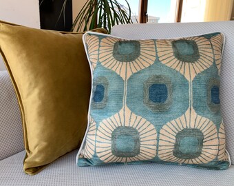 Minimalist Velvet Throw Pillow Cover with Piping, Green Abstract Velvet cushion pillow cover, Custom Size, 18x18, 20x20 inches, 45x45cm