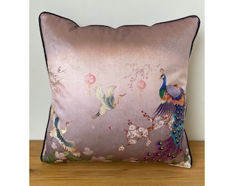 Flower Peacock Velvet Throw Pillow Cover with Piping, Decorative Art Cushion Cover, Accent Velvet Throw Pillow Case,  Custom Sizes, 45x45 cm