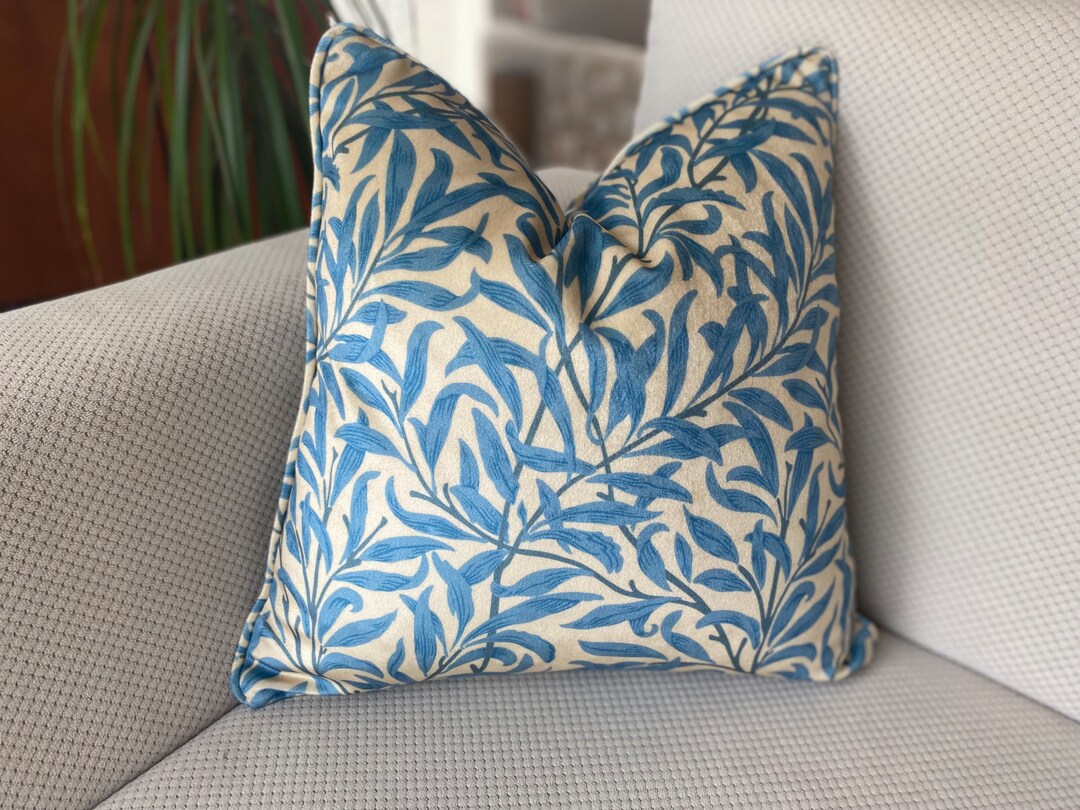 Blue Velvet Floral Throw Pillow Vintage Cushion Cover Etsy UK