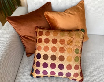 Orange Rust Velvet Patterned Throw Pillow Cover , Terracotta Rust Minimalist Pillow, Copper Velvet Throw Pillows, Accent Pillows, ALL SIZE