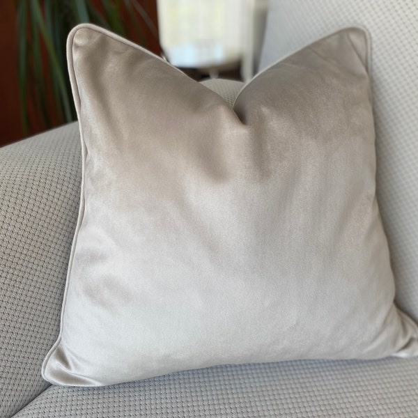 Any Size Off White Soft Velvet Pillow, Off White Cushion Cover with Piping, White Euro Sham, Lumbar Pillow Covers, White Pillow Cover