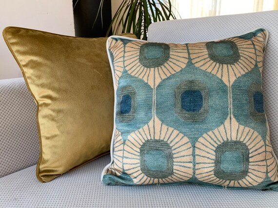 Minimalist Velvet Throw Pillow Cover With Piping Green Abstract Velvet Cushion Pillow Cover Custom Size 18x18 20x20 Inches 45x45cm Etsy
