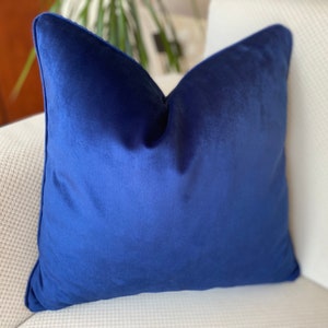 Navy Blue Soft Velvet Pillow Cover, Royal Blue Velvet Cushion with piping, Blue Euro Sham Pillow, Blue Pillow, Solid Lumbar Pillow, ANY SIZE