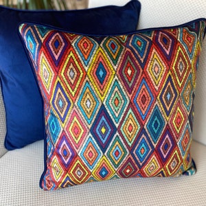 Abstract Pillow Cover, Velvet Throw Pillow, Colorful Cushion, Modern Home, DecorUnique Design, Piping Detail, Rainbow Colors, Zipper Closure, High-Quality Fabric, Custom Pillow Sizes, Vibrant Home Accessories, Living Room Decor, Bedroom Accents