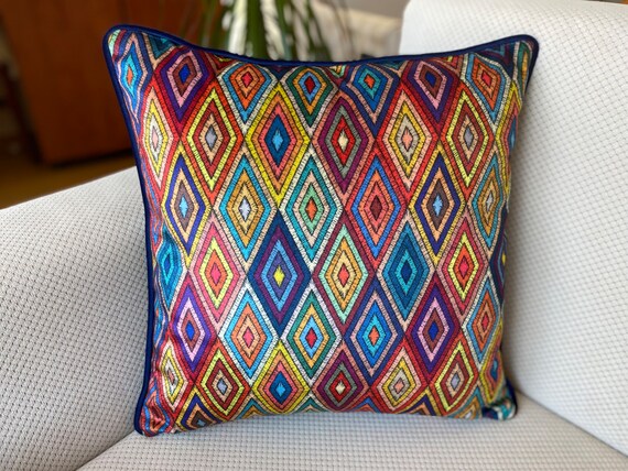 Abstract Velvet Colorful Throw Pillow, Abstract Cushion Case with Piping, Colorful Pillow Cover, Modern Pillow Cases, 18x18, 20x20, ANY SIZE