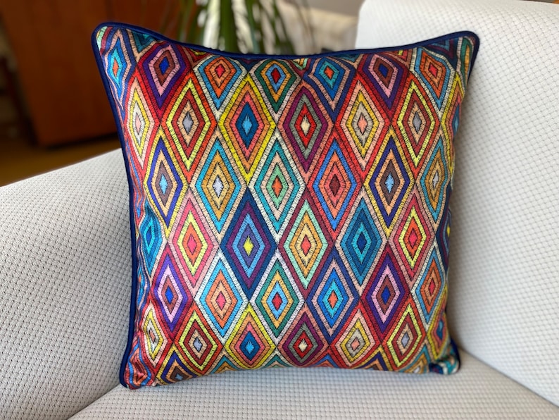 Abstract Pillow Cover, Velvet Throw Pillow, Colorful Cushion, Modern Home, DecorUnique Design, Piping Detail, Rainbow Colors, Zipper Closure, High-Quality Fabric, Custom Pillow Sizes, Vibrant Home Accessories, Living Room Decor, Bedroom Accents