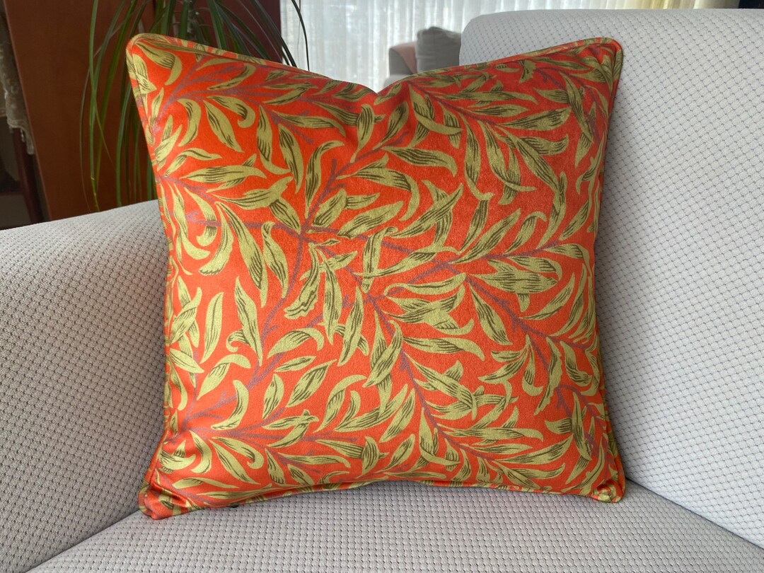 Orange Velvet Throw Pillow Cover, Vintage Floral Cushion, William