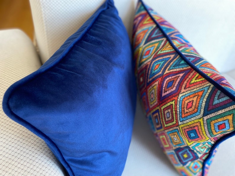 Abstract Pillow Cover, Velvet Throw Pillow, Colorful Cushion, Modern Home, DecorUnique Design, Piping Detail, Rainbow Colors, Zipper Closure, High-Quality Fabric, Custom Pillow Sizes, Vibrant Home Accessories, Living Room Decor, Bedroom Accents