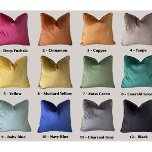 Puede incluir: Doce fundas de coj&iacute;n de terciopelo en varios colores, incluyendo fucsia intenso, canela, cobre, topo, amarillo, amarillo mostaza, verde musgo, verde esmeralda, azul beb&eacute;, azul marino, gris antracita y negro. Cada funda de coj&iacute;n est&aacute; etiquetada con un n&uacute;mero y un nombre de color.