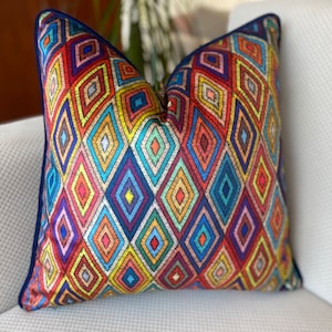 Abstract Pillow Cover, Velvet Throw Pillow, Colorful Cushion, Modern Home, DecorUnique Design, Piping Detail, Rainbow Colors, Zipper Closure, High-Quality Fabric, Custom Pillow Sizes, Vibrant Home Accessories, Living Room Decor, Bedroom Accents