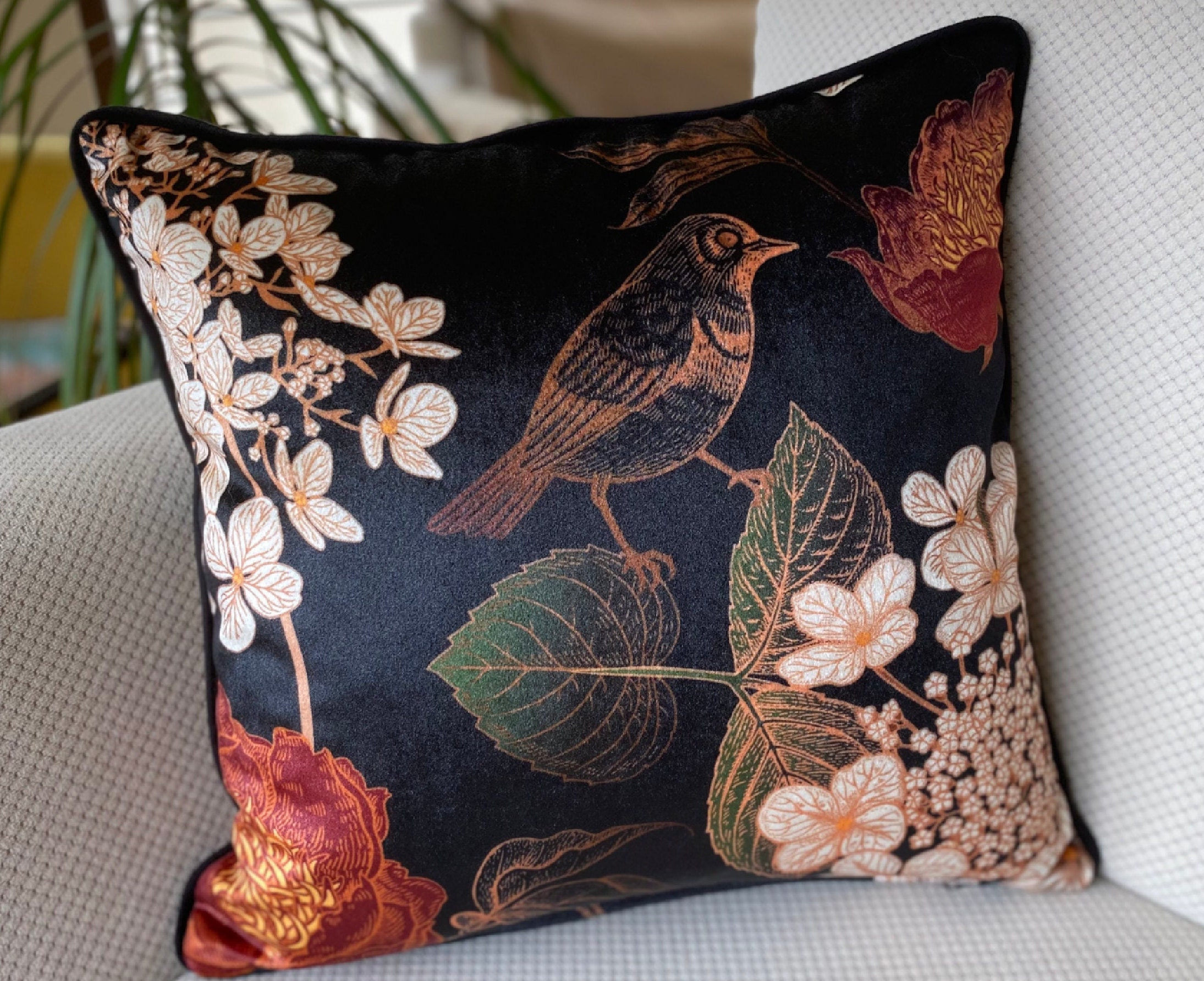 Black floral throw clearance pillows