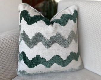 Groene luxe gooien kussensloop, groen grijs zigzag patroon linnen gooien kussen, decoratief kussen, Boho Sham, Chevron kussen, aangepaste maten