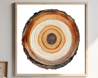 Tree Ring Art Print: Nature Abstract, Japandi Decor