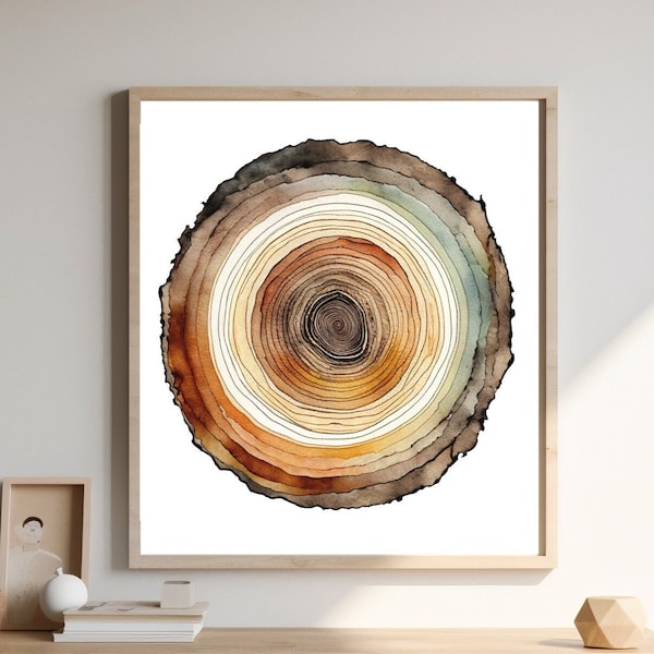 Tree Ring Wall Art,  Large Tree Ring Print, Colorful Abstract Art, Organic Minimalist Decor, Zen Watercolor Print, Contemporary Watercolor