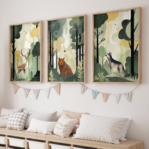 Woodland Animal Nursery Prints: Forest Theme Wall Art, Set of 3 - Etsy