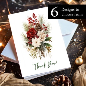 Paquete de tarjetas de agradecimiento para las fiestas, tarjetas en blanco, pinos, árbol de Navidad rosa, botánica, reno, alce o bisonte, tarjetas de notas plegadas o planas